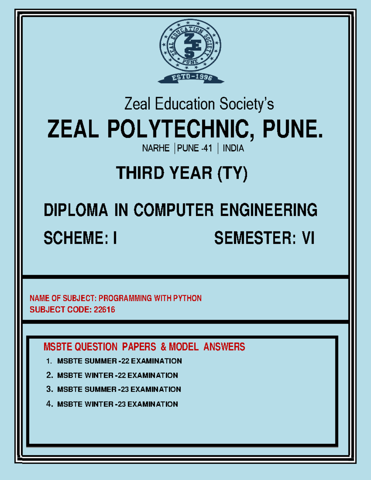 PWP 22616 Programming with Python Model Answers for Exam Papers - Studocu