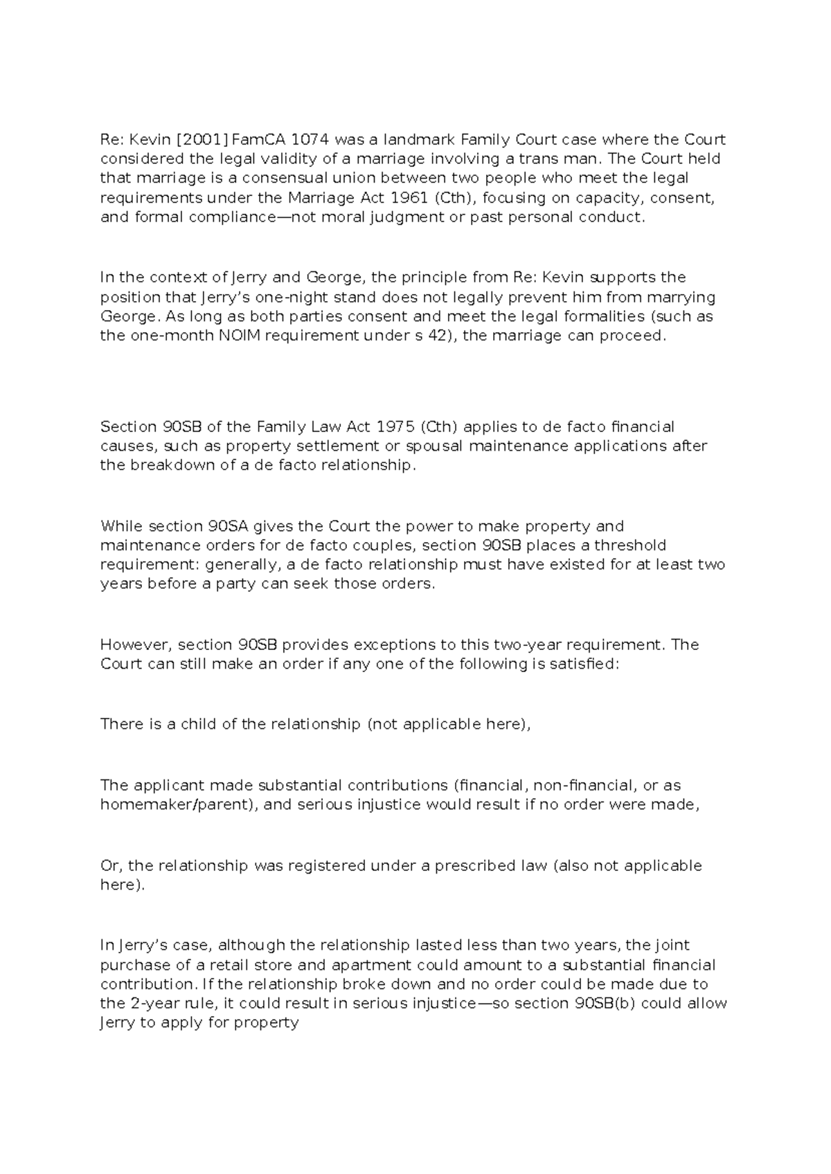 Re: Kevin FamCA 1074 - Legal Analysis of Marriage and De Facto ...