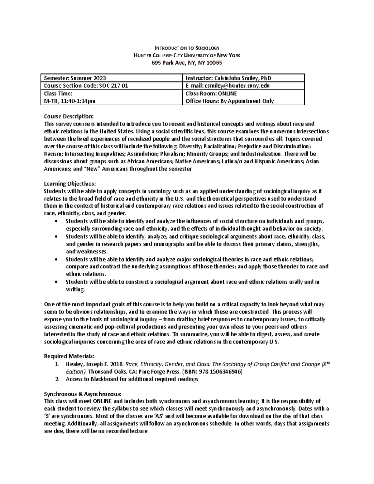 SU23 SOC 217 - Sociology of Race and Ethnic Relations Syllabus - Studocu