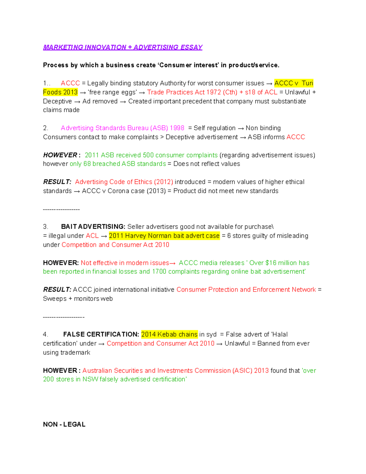 Consumer Marketing Innovation & Advertising Essay Plans - Legal Studies ...