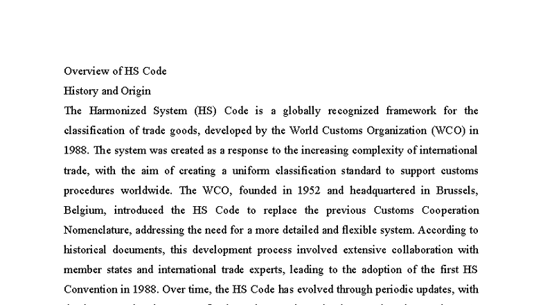 Overview of HS Code History and Its Global Impact - Studocu