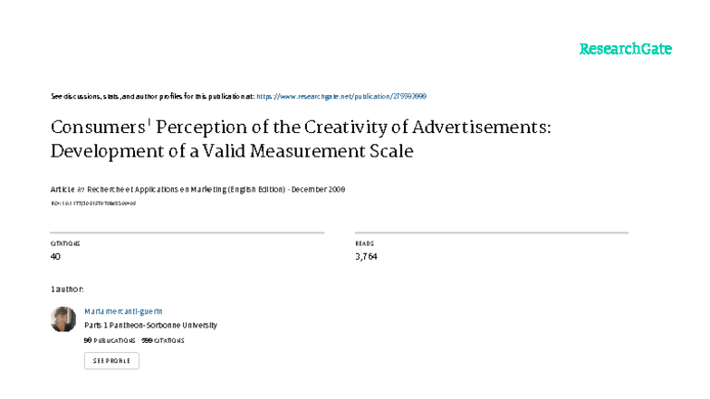 Perception of Advertising Creativity: A Measurement Scale Development ...