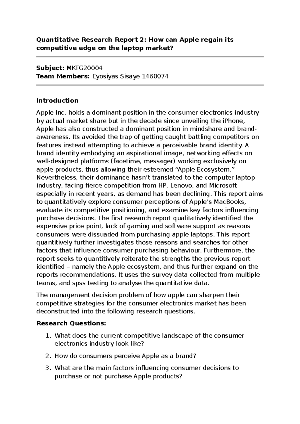 MKTG2000 4: Quantitative Research on Apple's Laptop Market Strategy ...