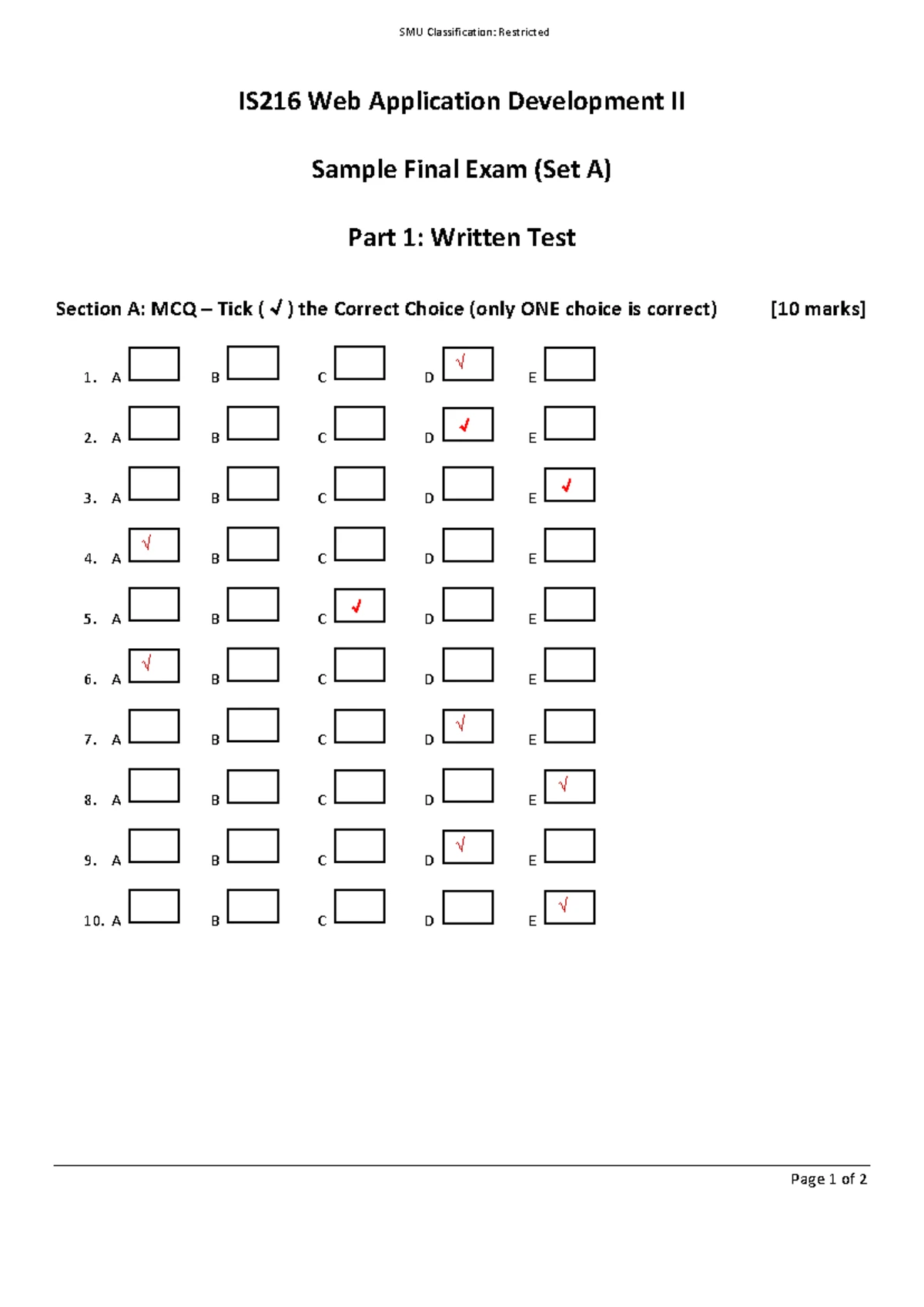 IS216 Sample Final Exam Set A: Web App Development II Question Booklet ...