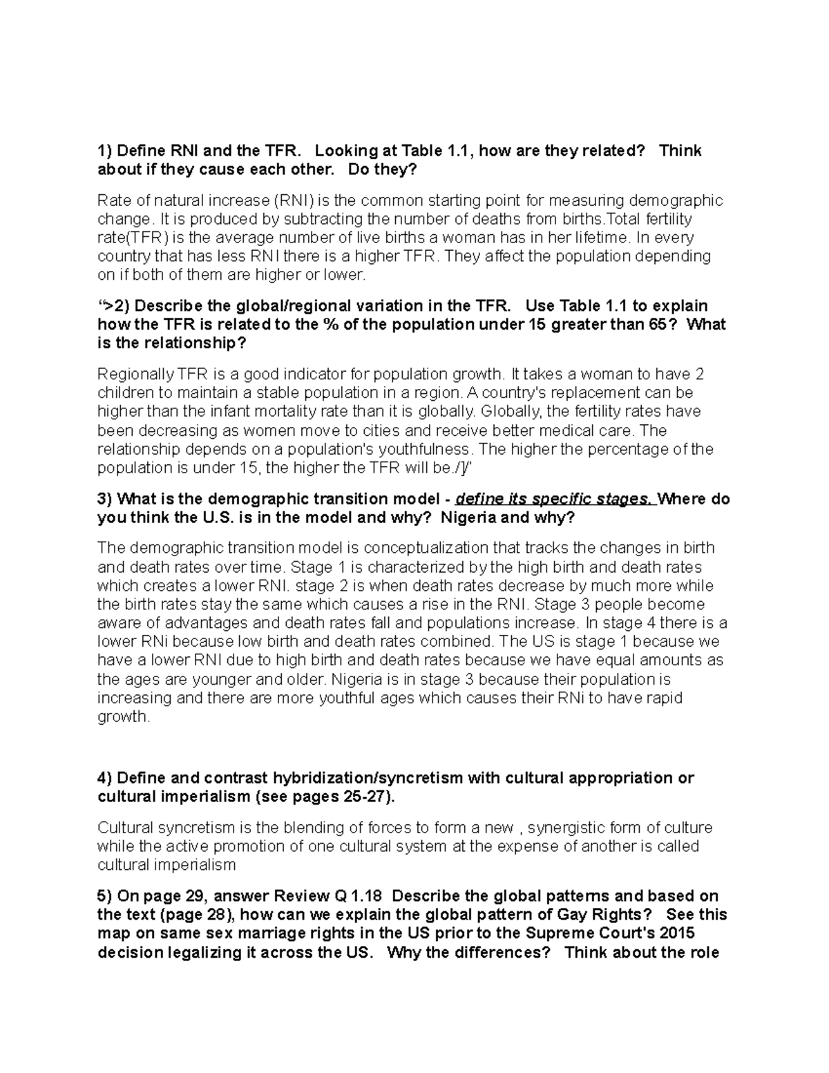 Global Patterns of Demography and Culture: A Comprehensive Review - Studocu