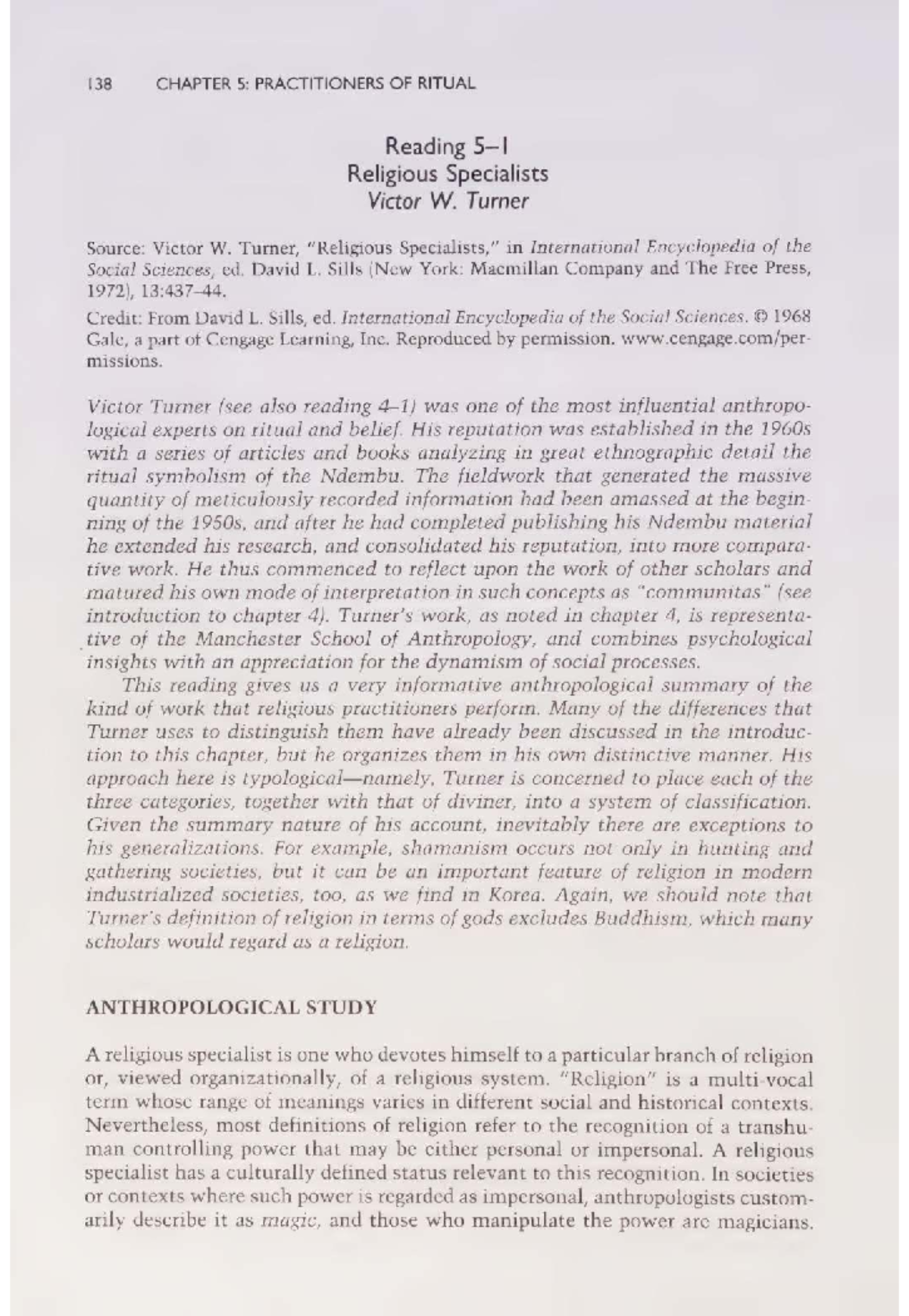 138 ANTHROPOLOGY CHAPTER 5: Practitioners of Ritual and Belief - Studocu