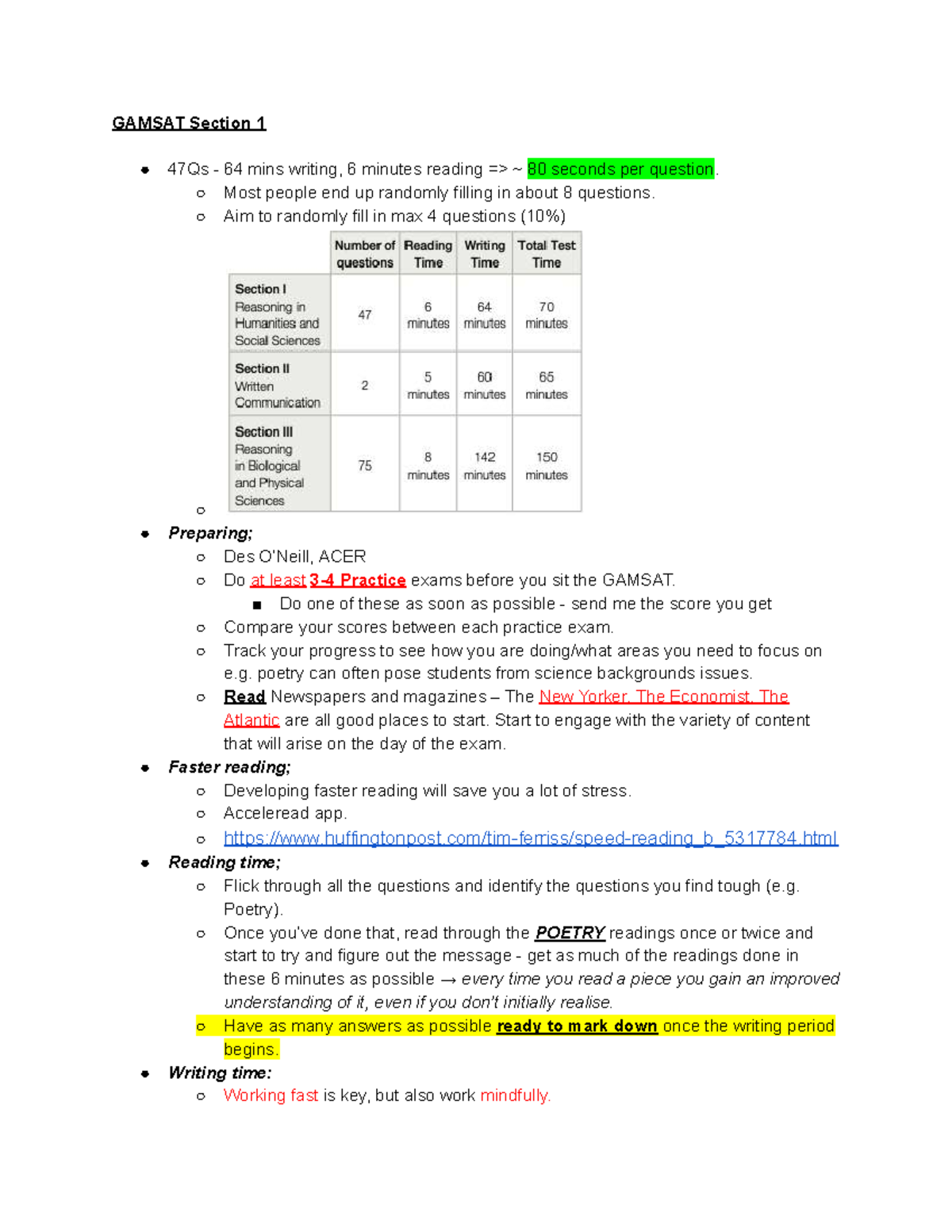 GAMSAT Section 1 - Tutorial Notes & Strategies for Success - Studocu