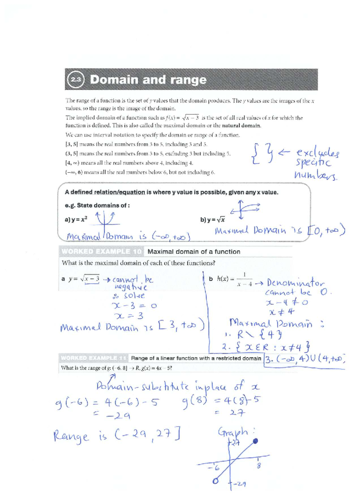 2.3 Domain and Range: Understanding Function Values and Intervals - Studocu