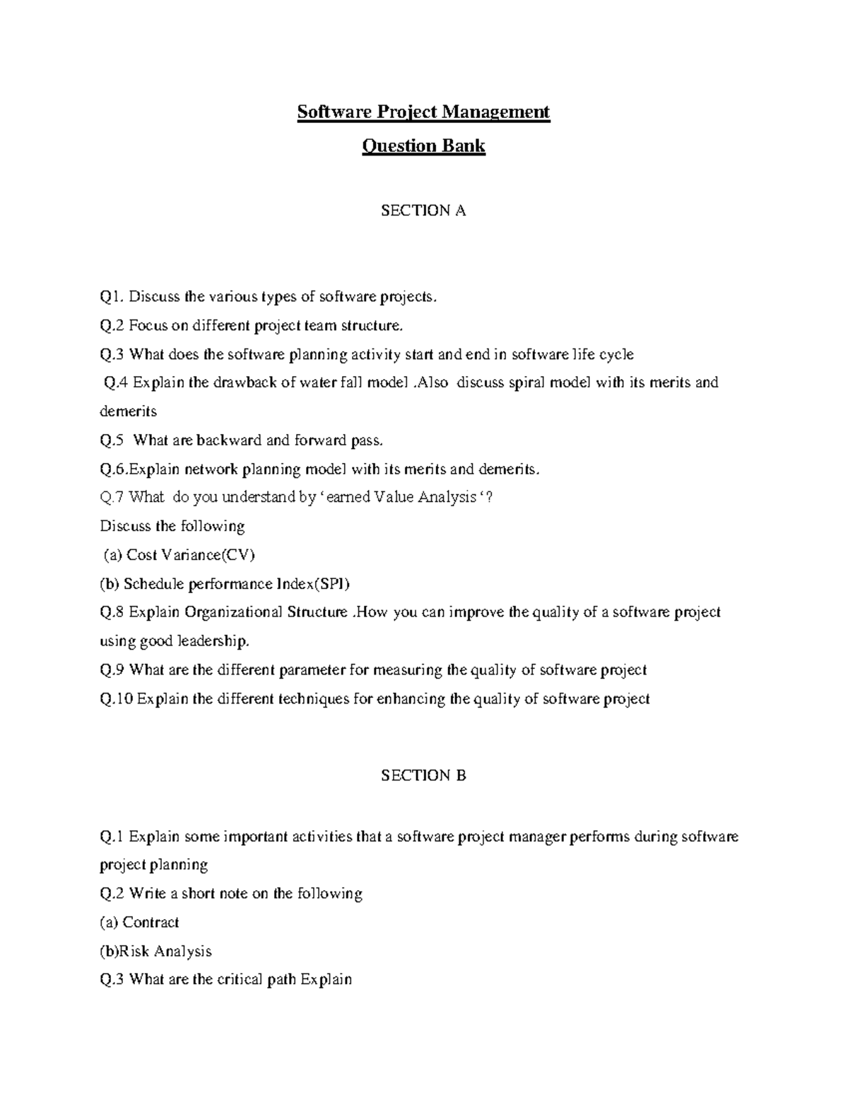 SPM Question Bank - Comprehensive Study Guide for Software Projects ...