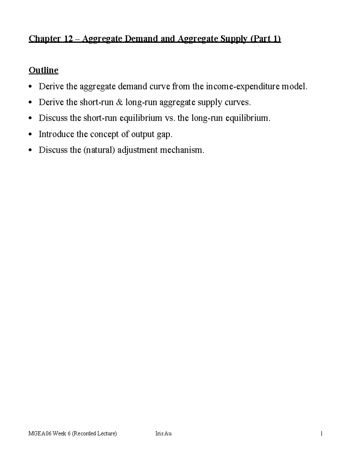 MGEA06 Week 6: AS-AD Model Overview and Key Concepts - Studocu