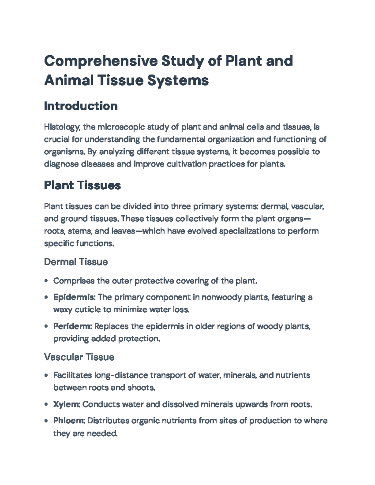 Comprehensive Study of Plant and Animal Tissue Systems (Course Code: N ...