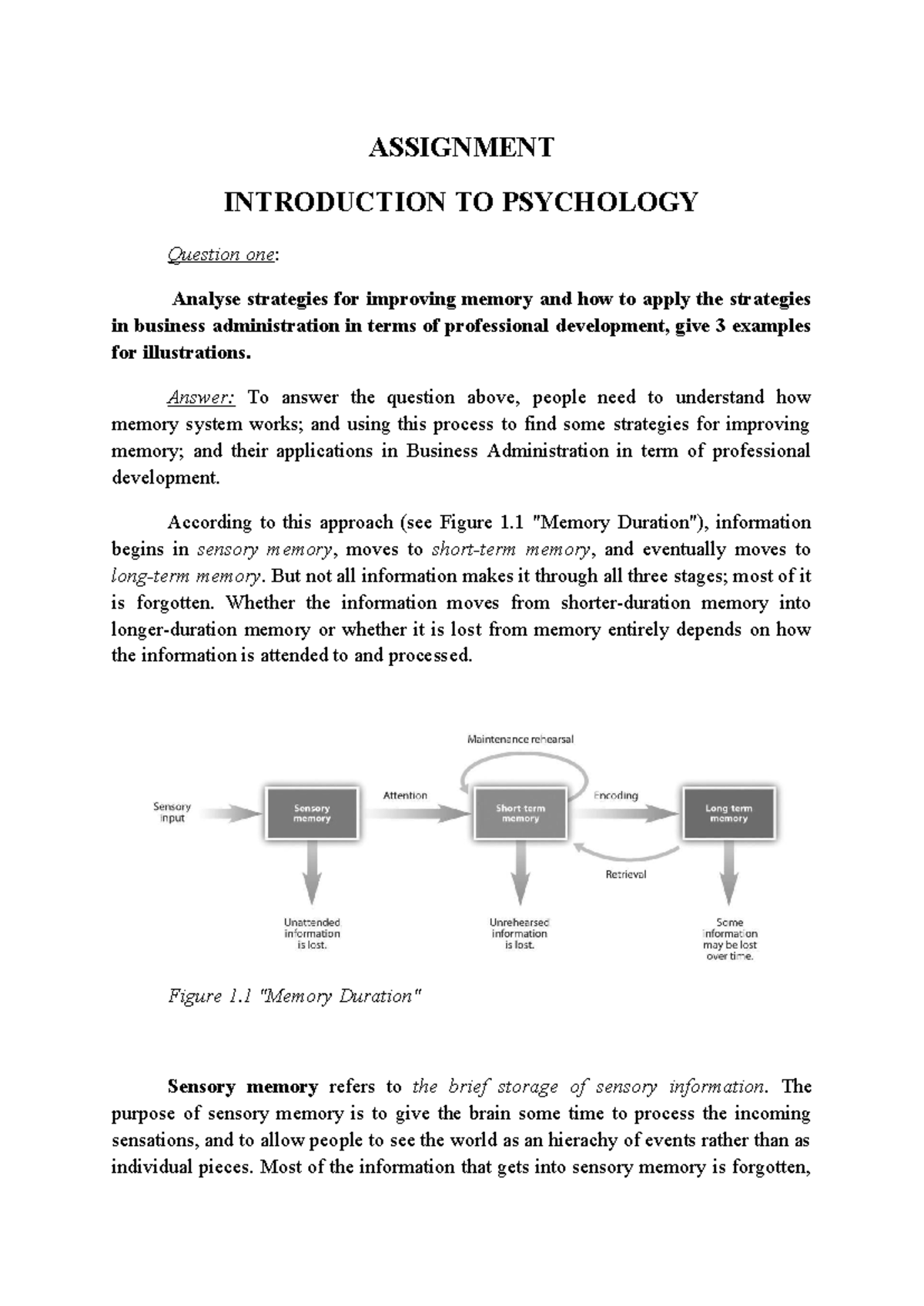 Assignment Psychology - ASSIGNMENT INTRODUCTION TO PSYCHOLOGY Question ...