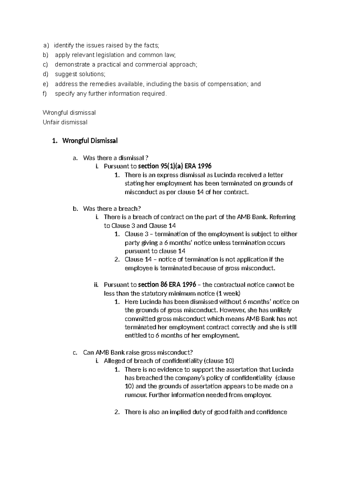 Pre-SGS 10: Wrongful Dismissal Analysis and Remedies - Studocu
