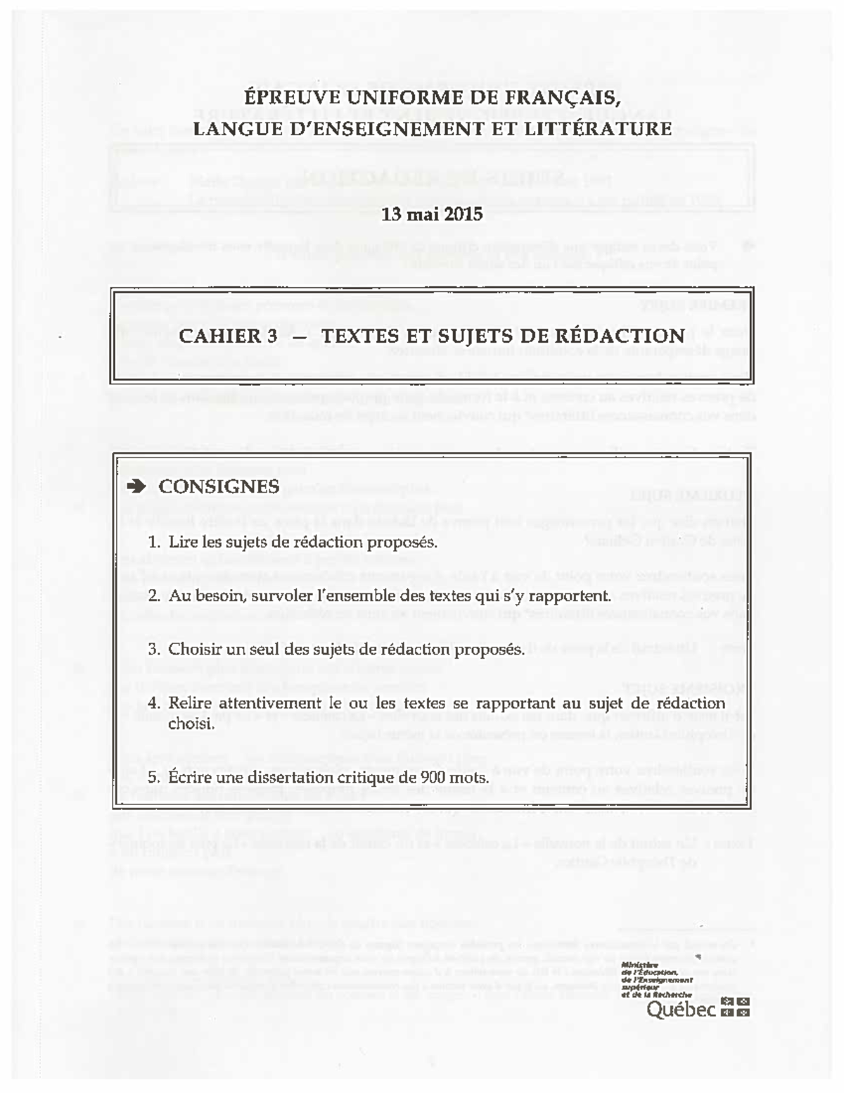EUF 13 - Épreuve Uniforme de Français : Sujets de Rédaction 2015 - Studocu