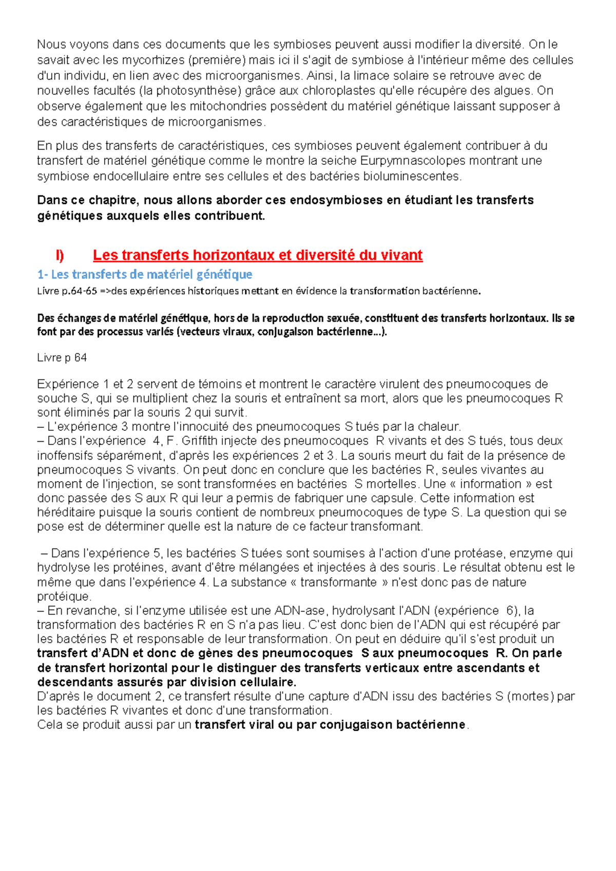 Les transferts horizontaux et leur impact sur la diversité (Biologie ...