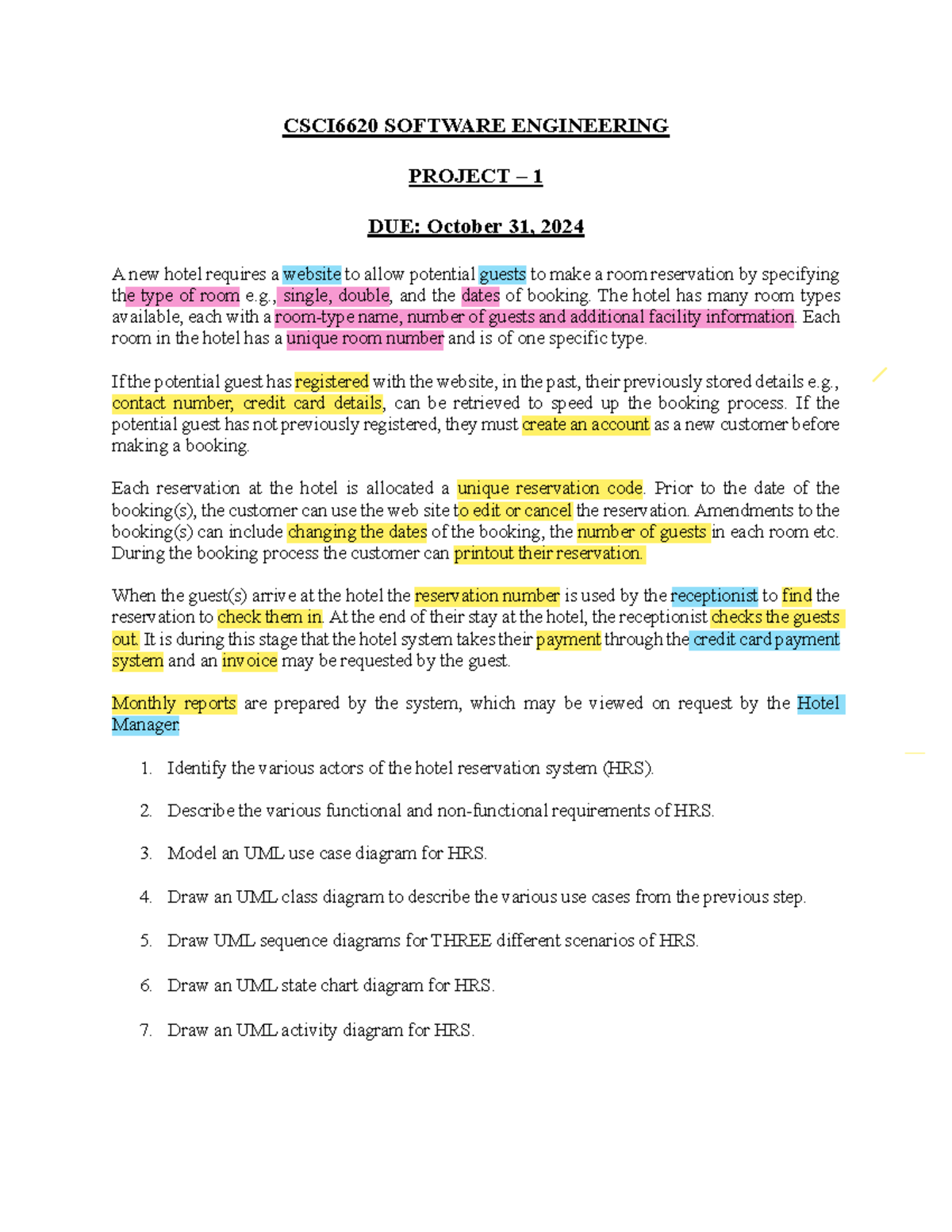 Project - 1 - CSCI6620 SOFTWARE ENGINEERING PROJECT – 1 DUE: October 31 ...