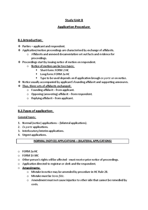 IURI 376 Study Unit 7: Understanding Actions vs. Applications in Court ...