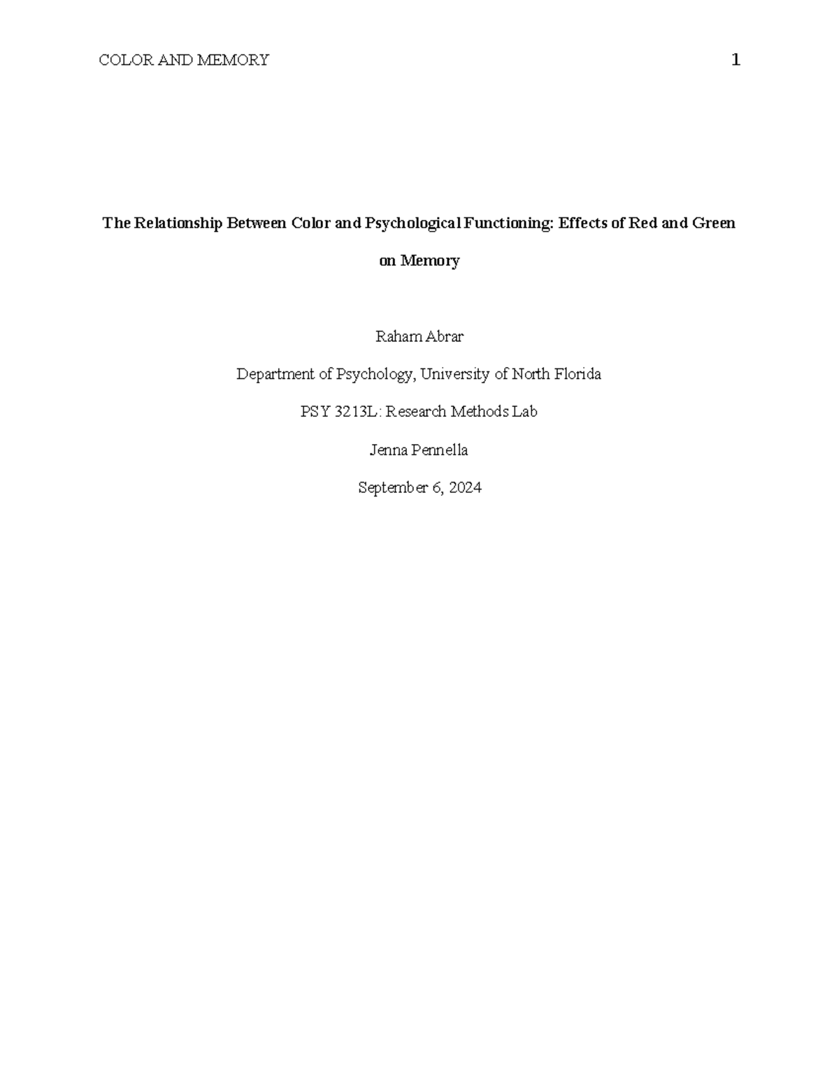 PSY 3213L: Effects of Color on Memory Performance in Undergraduates ...