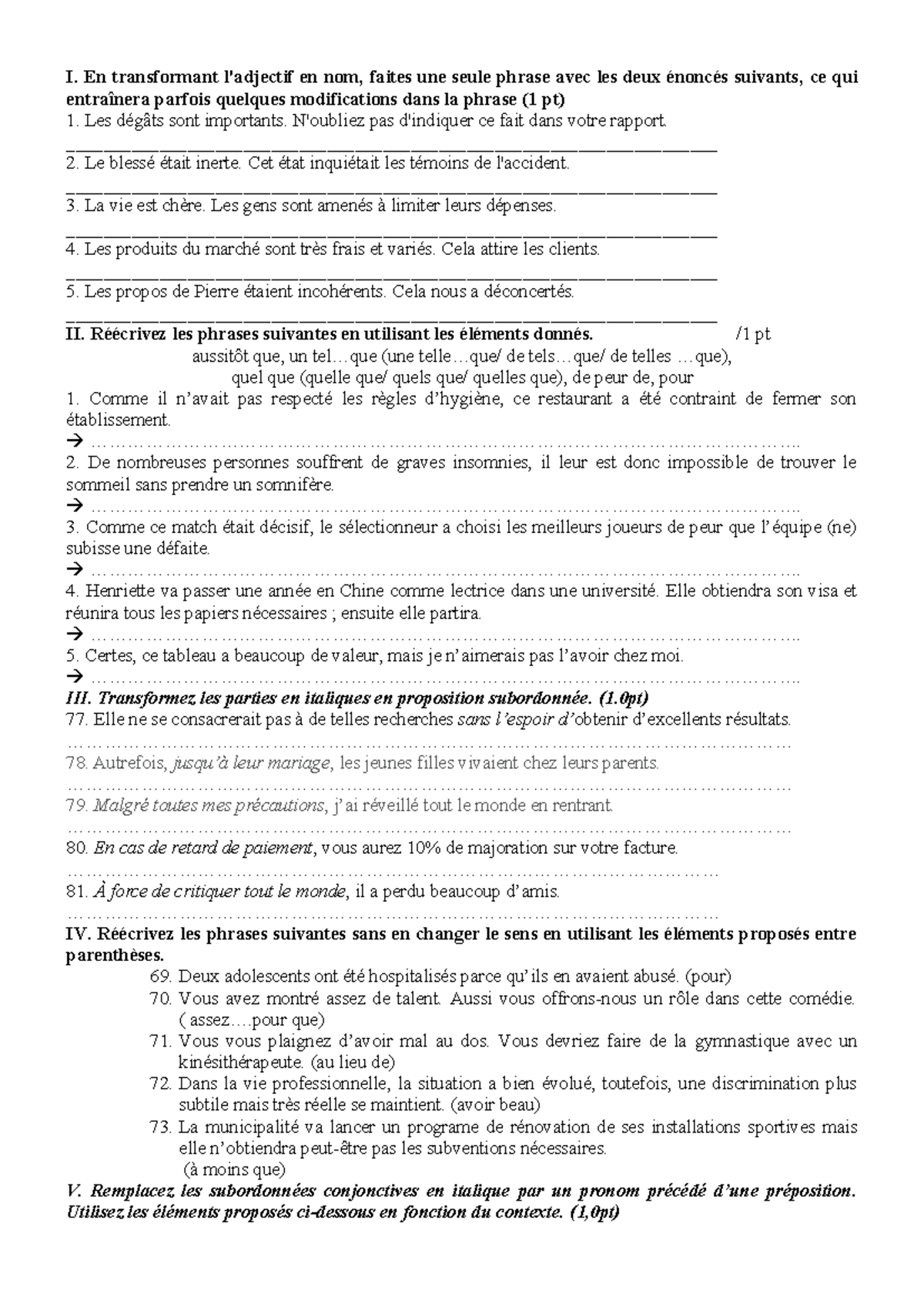 Transformations de phrases en français - Document 3 CHUYỂN CÂU - Studocu