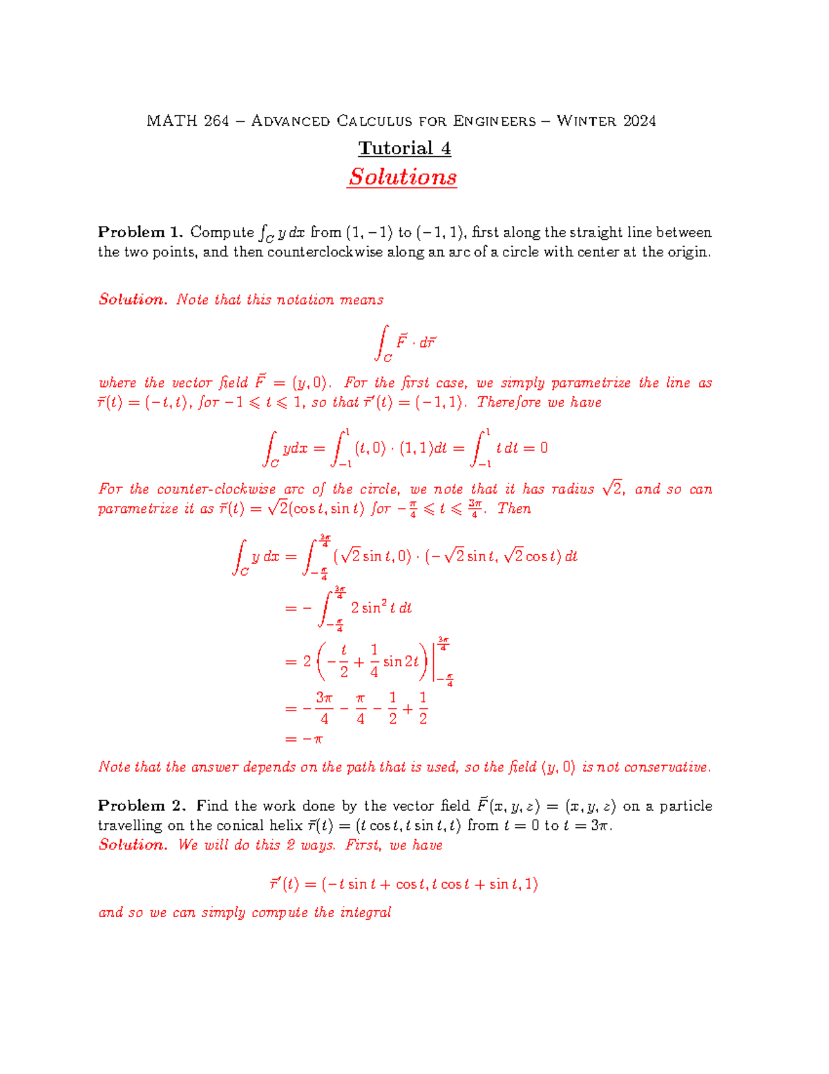 Tutorial 4 Solutions - Full detailed solution - MATH 264 – Advanced ...