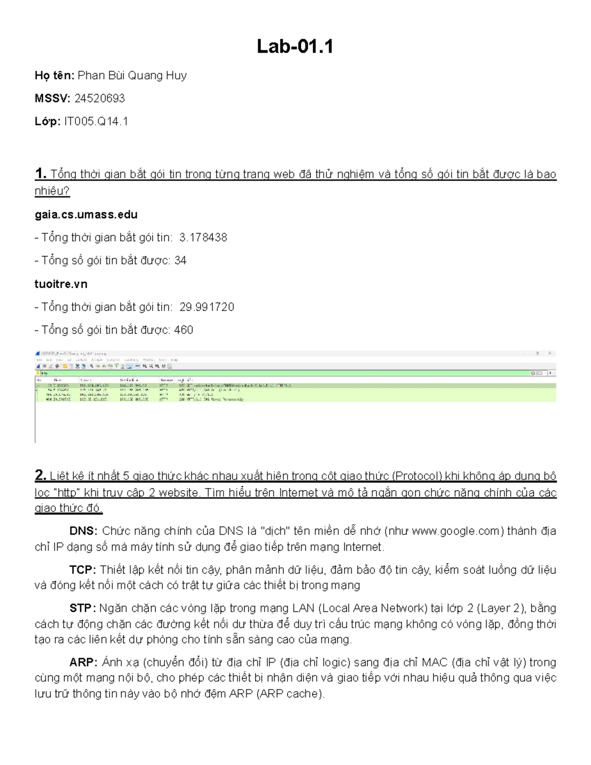 Báo cáo Thực Hành Lab01 - Mạng Máy Tính - IT005 - Studocu