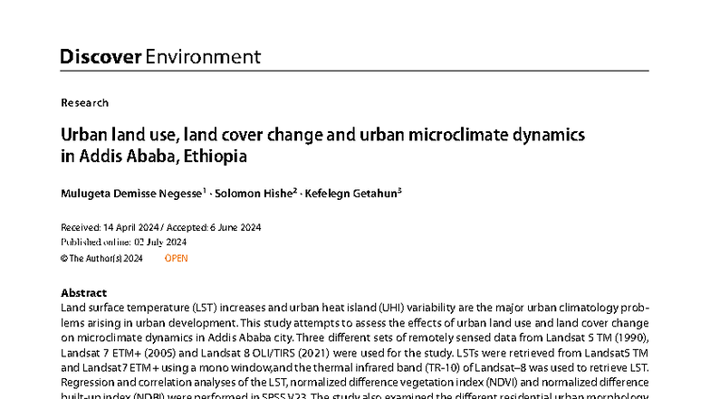 Curated visual reference: Urban Microclimate Data Analysis Tools Reference: Lst And Lulc Dynamics In Addis Ababa Urban Microclimate Study