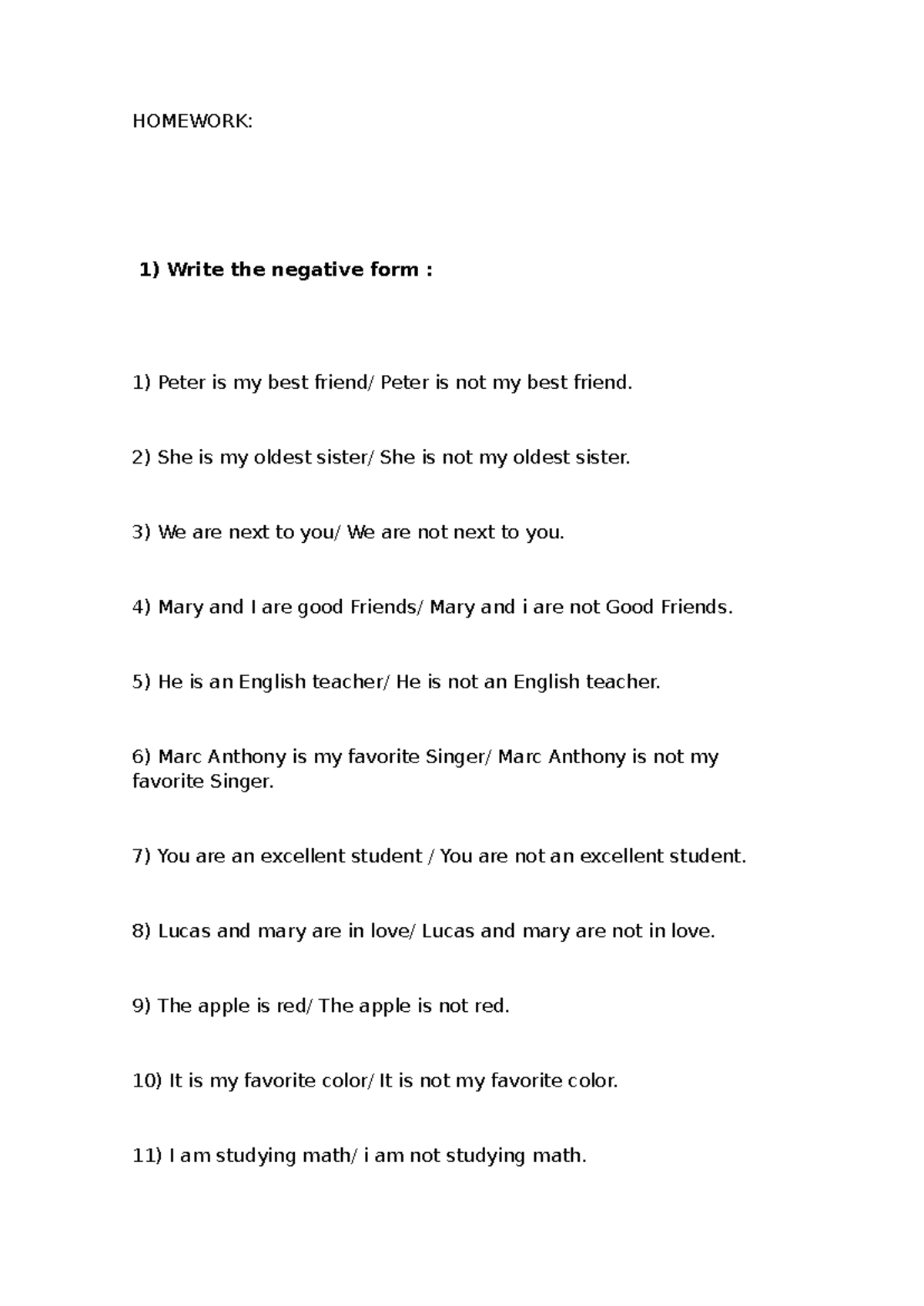 8TH Homework: Negative, Contraction & Interrogative Forms - Studocu