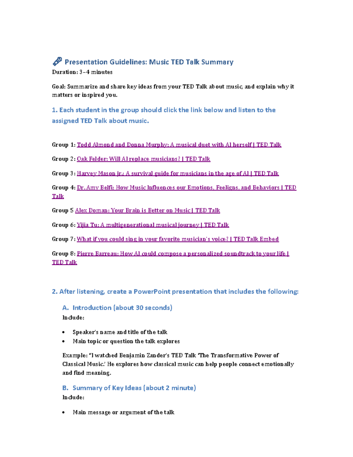 Music TED Talk Presentation Guidelines H5ED: Key Ideas & Reflections ...