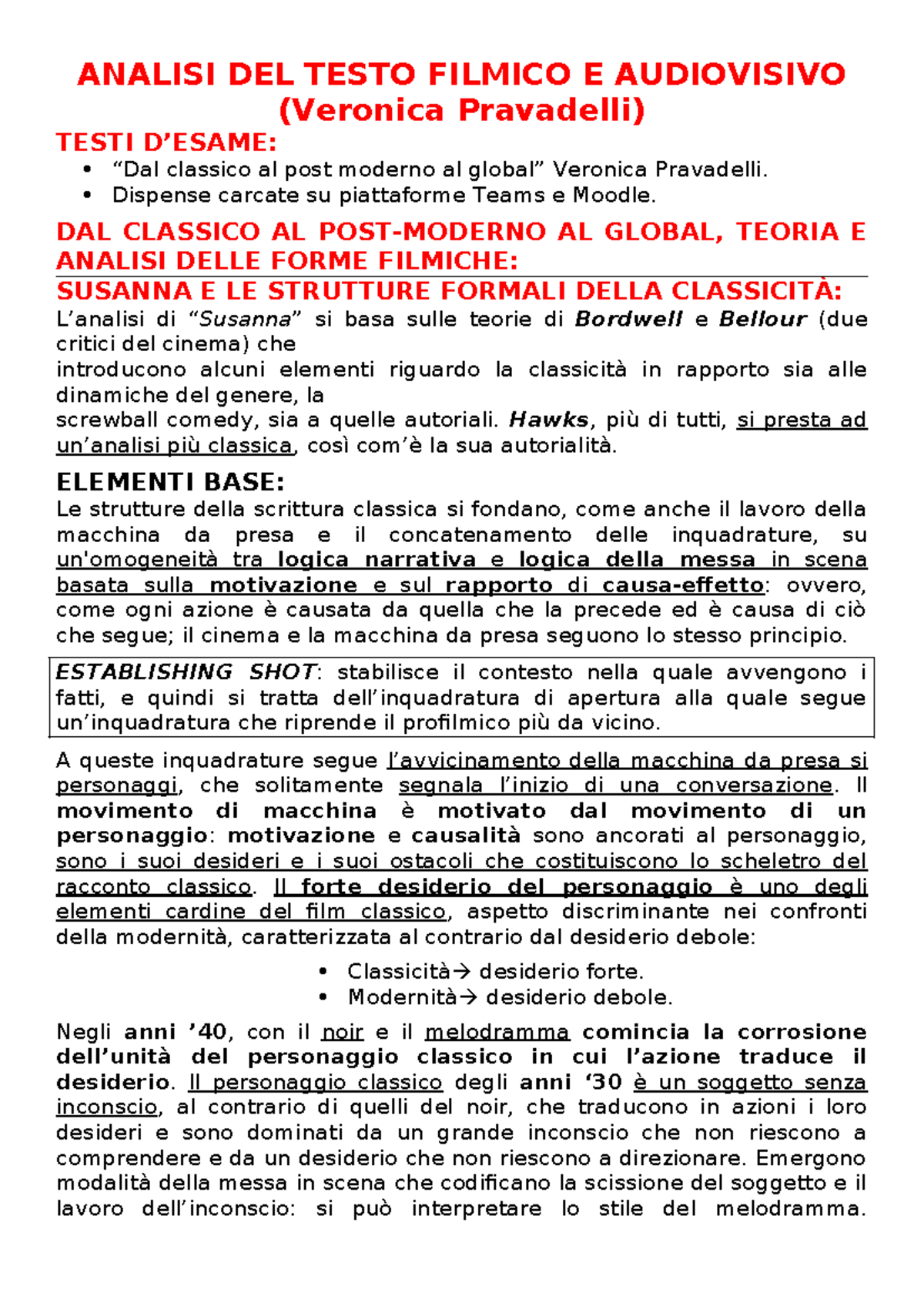 ANALISI DEL TESTO FILMICO: DALLA CLASSICITÀ AL POSTMODERNO (CINEMA ...