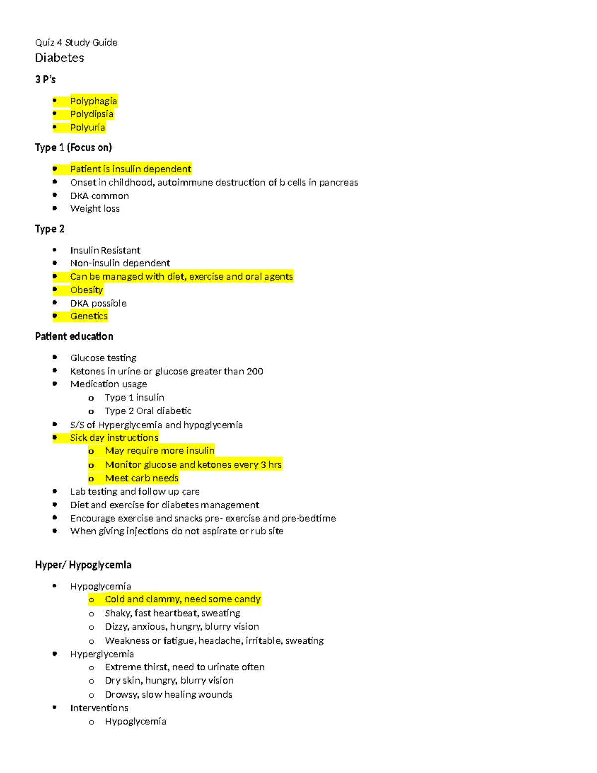 Week 4 Study Guide - Understanding Diabetes and Management Strategies ...