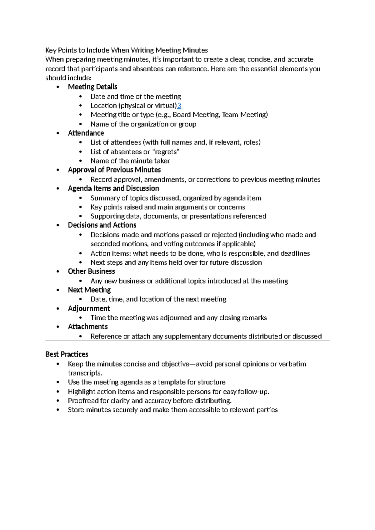 Key Points for Writing Meeting Minutes: Essential Guidelines - Studocu