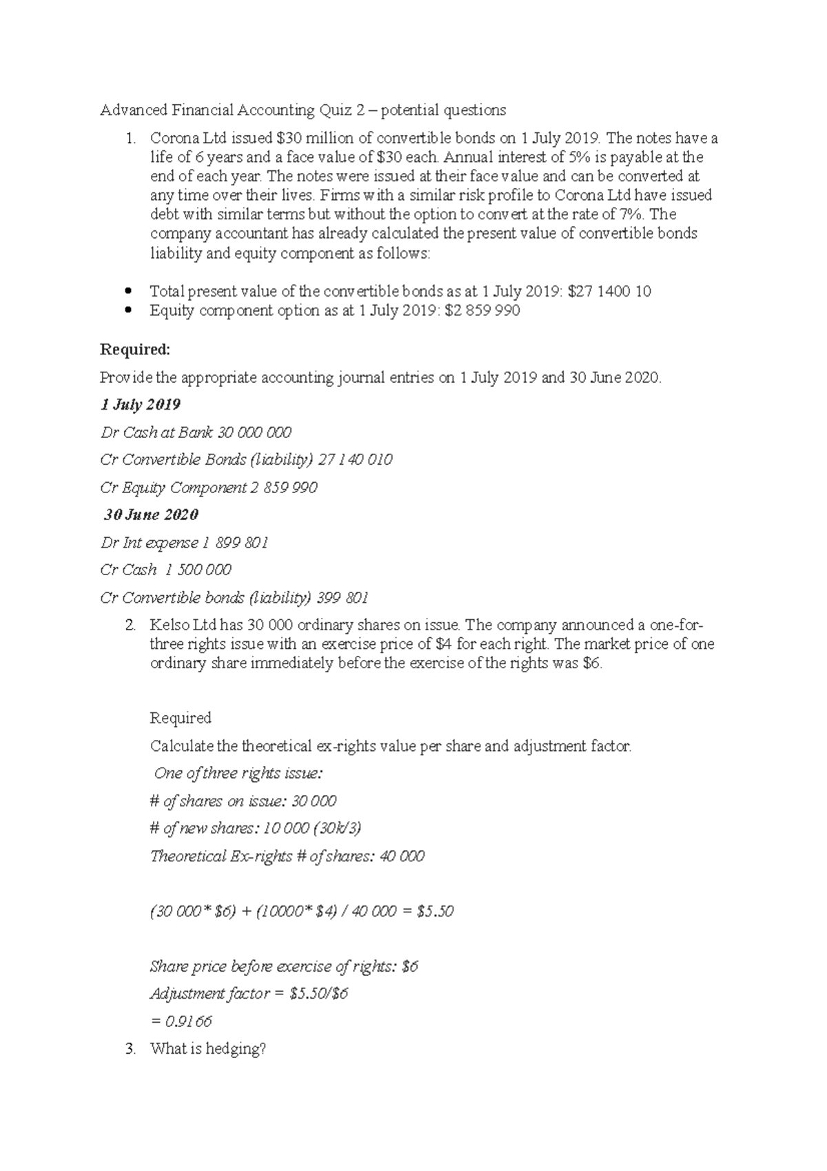 Advanced Financial Accounting Quiz 2: Key Concepts and Journal Entries ...