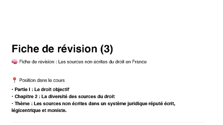 Fiche de révision : Les sources non écrites du droit en France ...