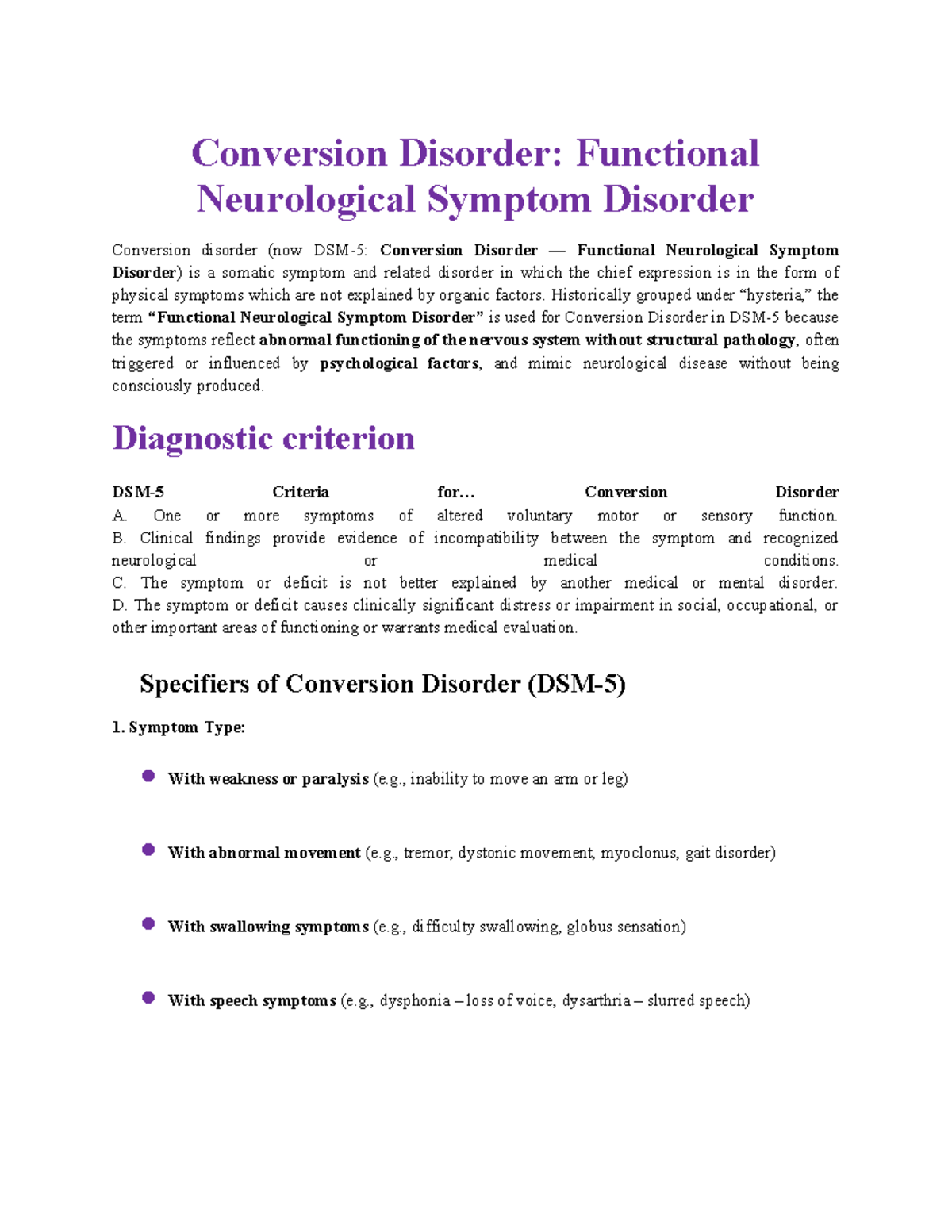 Conversion Disorder: Understanding Functional Neurological Symptom ...