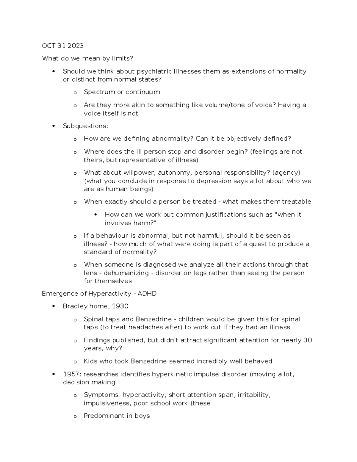 HLTHAGE 1CC3 Lecture Notes: Exploring the Limits of Mental Illness ...