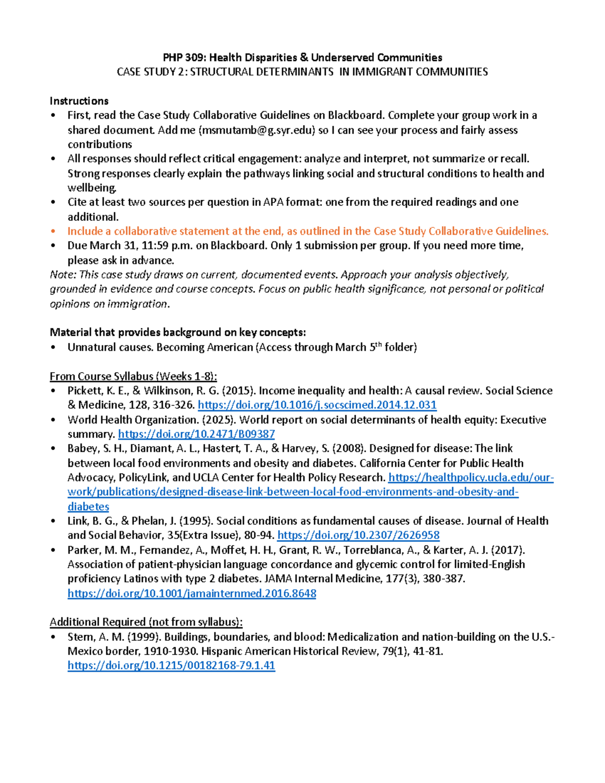 PHP 309: Case Study on Health Disparities in Immigrant Communities ...