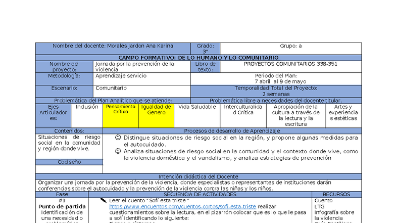 Planeaciones de Proyectos Comunitarios y Escolares - Tercer Trimestre ...