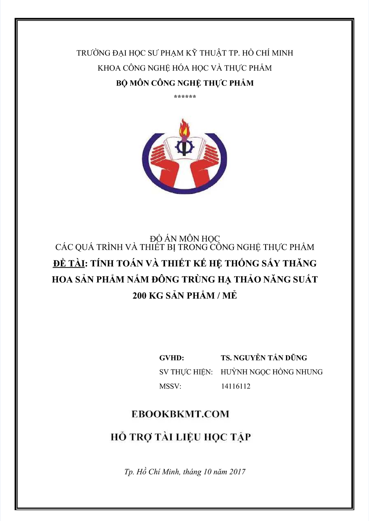 Tính Toán và Thiết Kế Hệ Thống Sấy Thăng Hoa Đông Trùng Hạ Thảo (Môn Hóa) - Document Preview