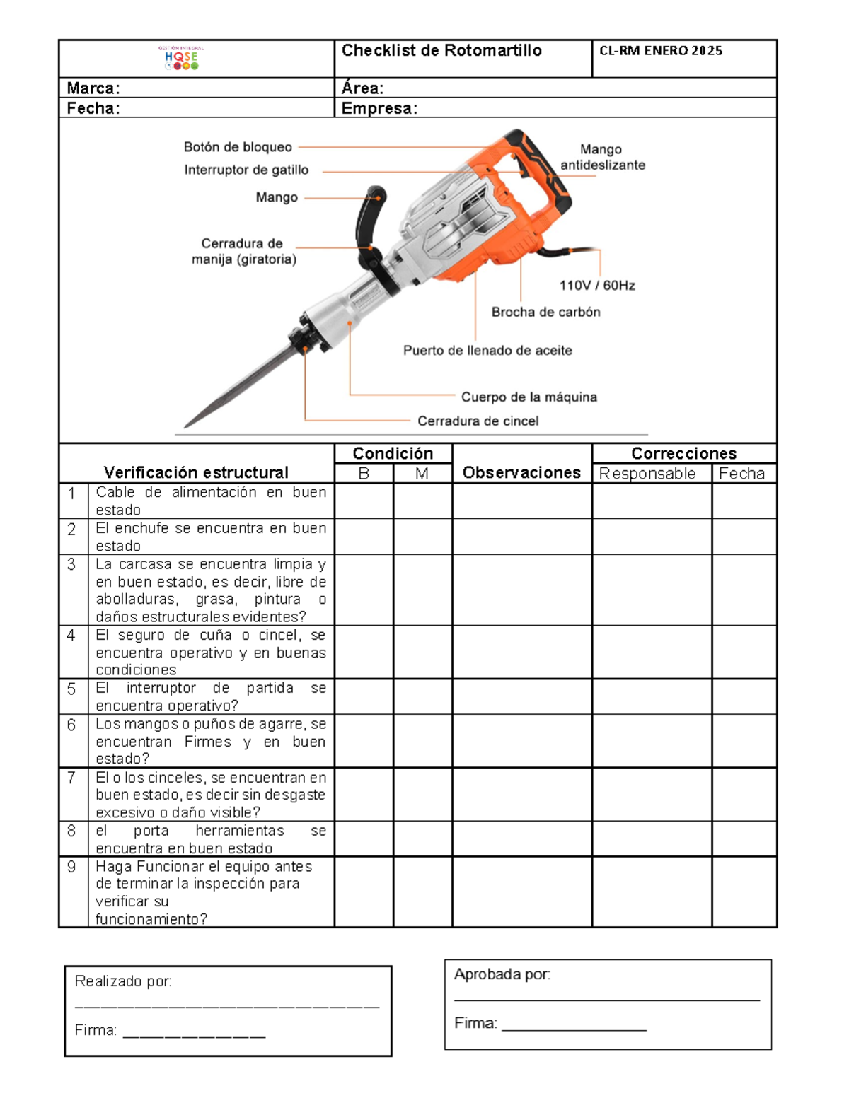 Checklist de Rotomartillo CL-RM - Seguridad y Verificación 2025 - Studocu