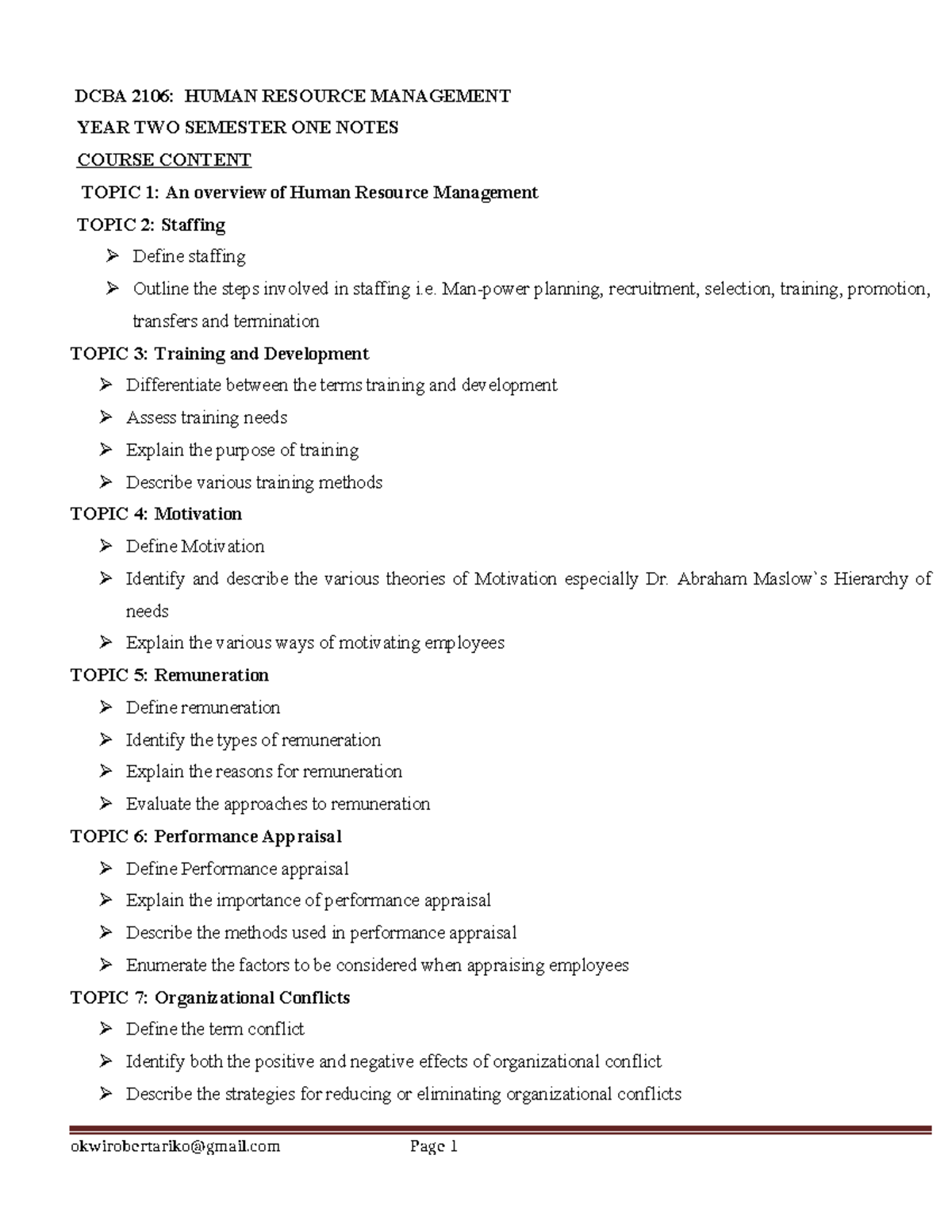 DCBA 2106: Human Resource Management Year 2 Sem 1 Comprehensive Notes ...