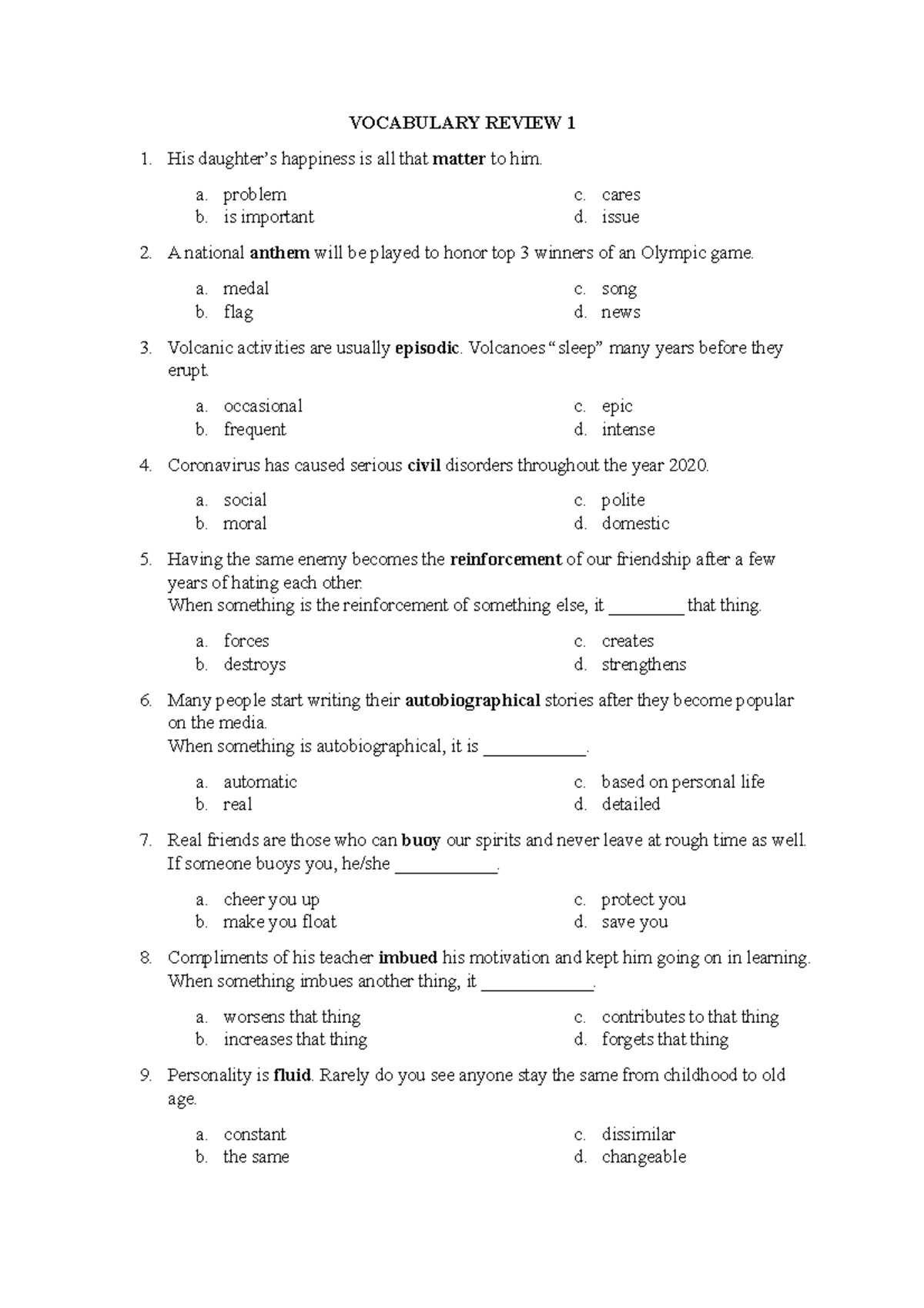 Unit 1 Vocabulary Review and Study Guide - TRS601 - Studocu