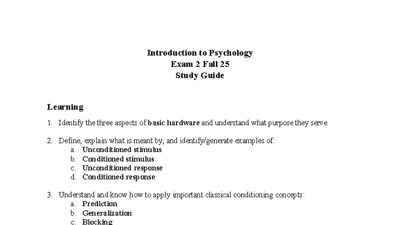 Psychology 101 Exam 2 Study Guide: Key Concepts & Theories - Studocu