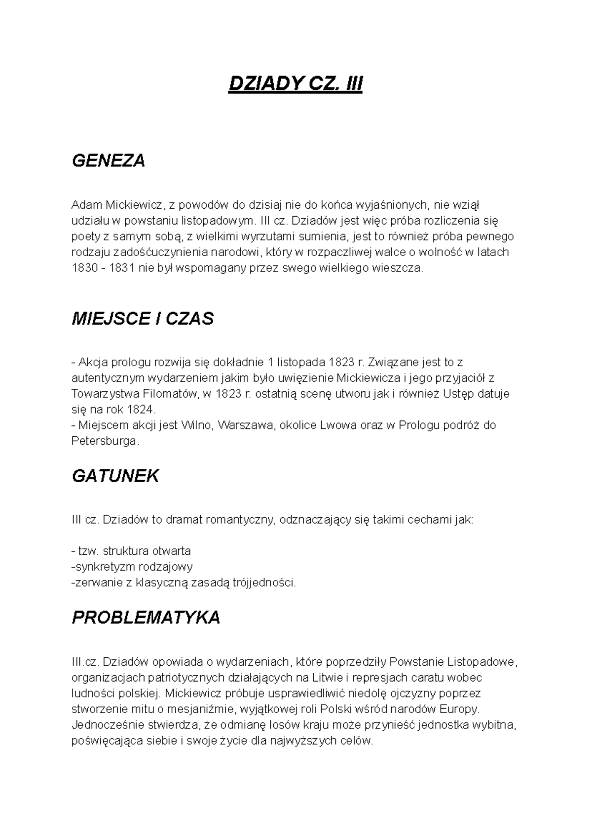 Dziady Część III - Analiza Genezy i Problematyki dzieła Mickiewicza ...