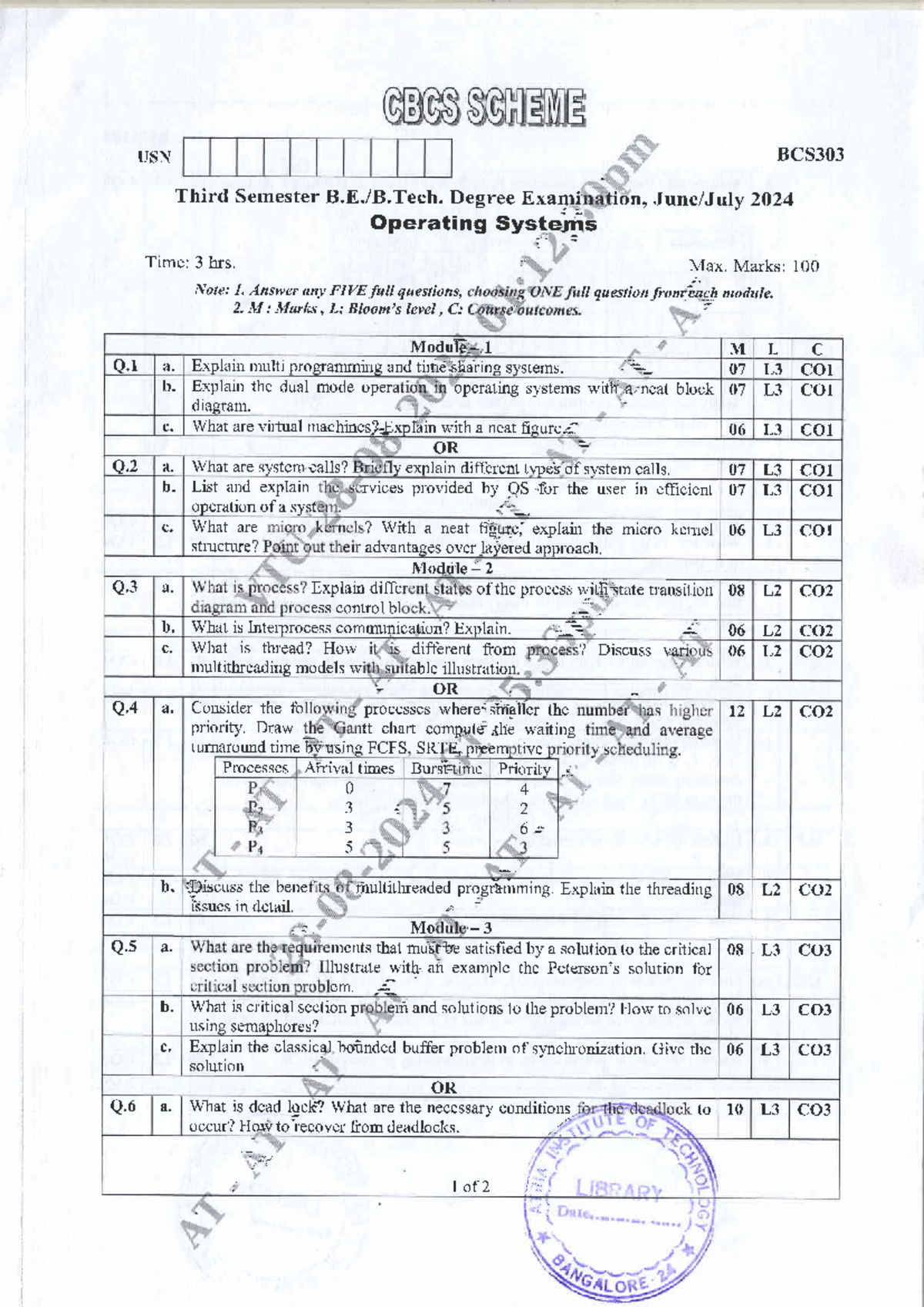 BCS 303 2023-24 June-July Final Exam: Operating Systems Concepts - Studocu