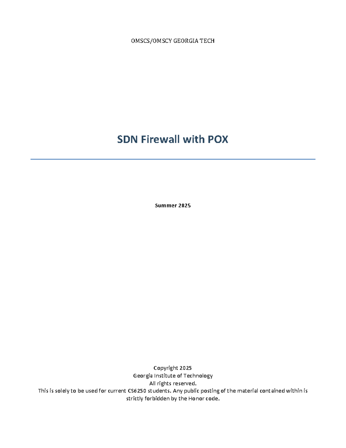 SDN Firewall Implementation Guide with POX for CS6250 Summer 2025 - Studocu