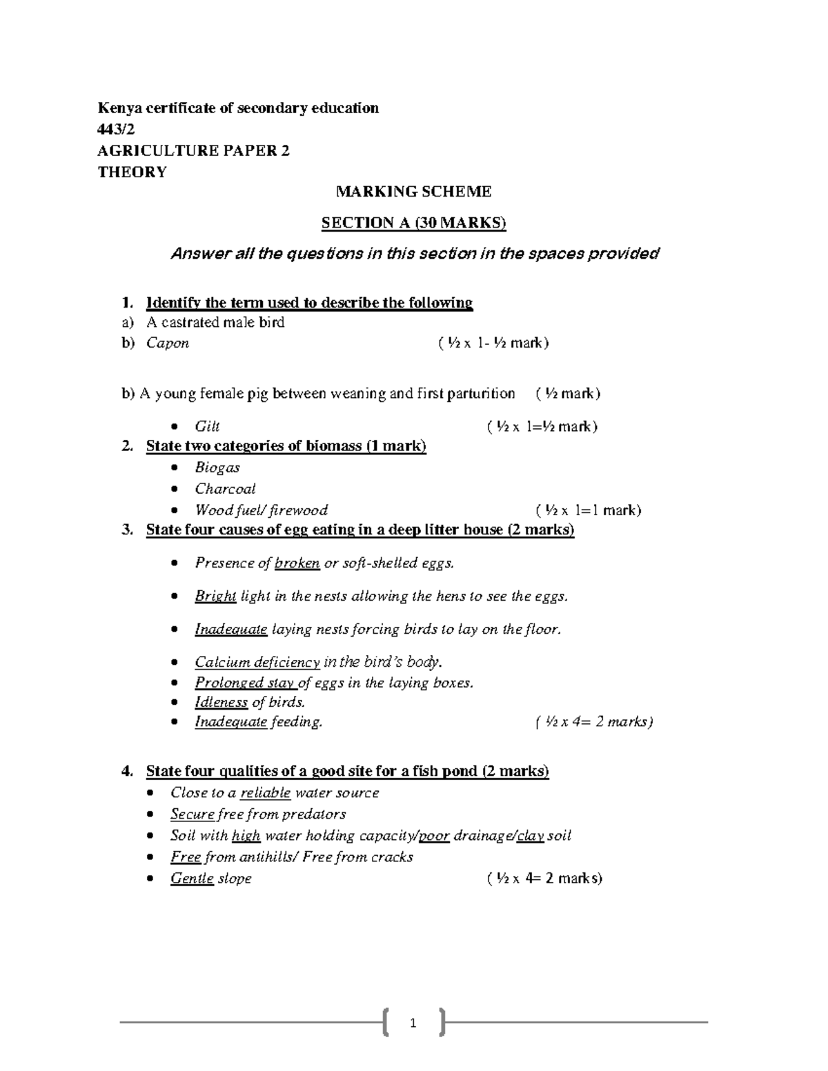 Agriculture PP2 MS POST MOCK 2025 Marking Scheme Analysis - Studocu