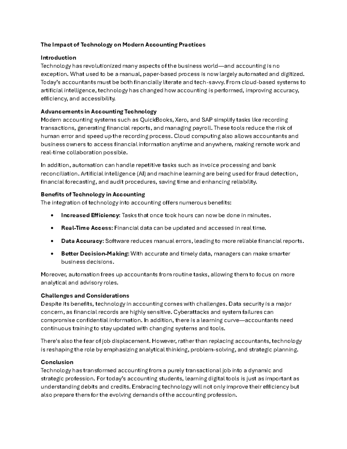 The Impact of Tech on Modern Accounting Practices: A Study - Studocu