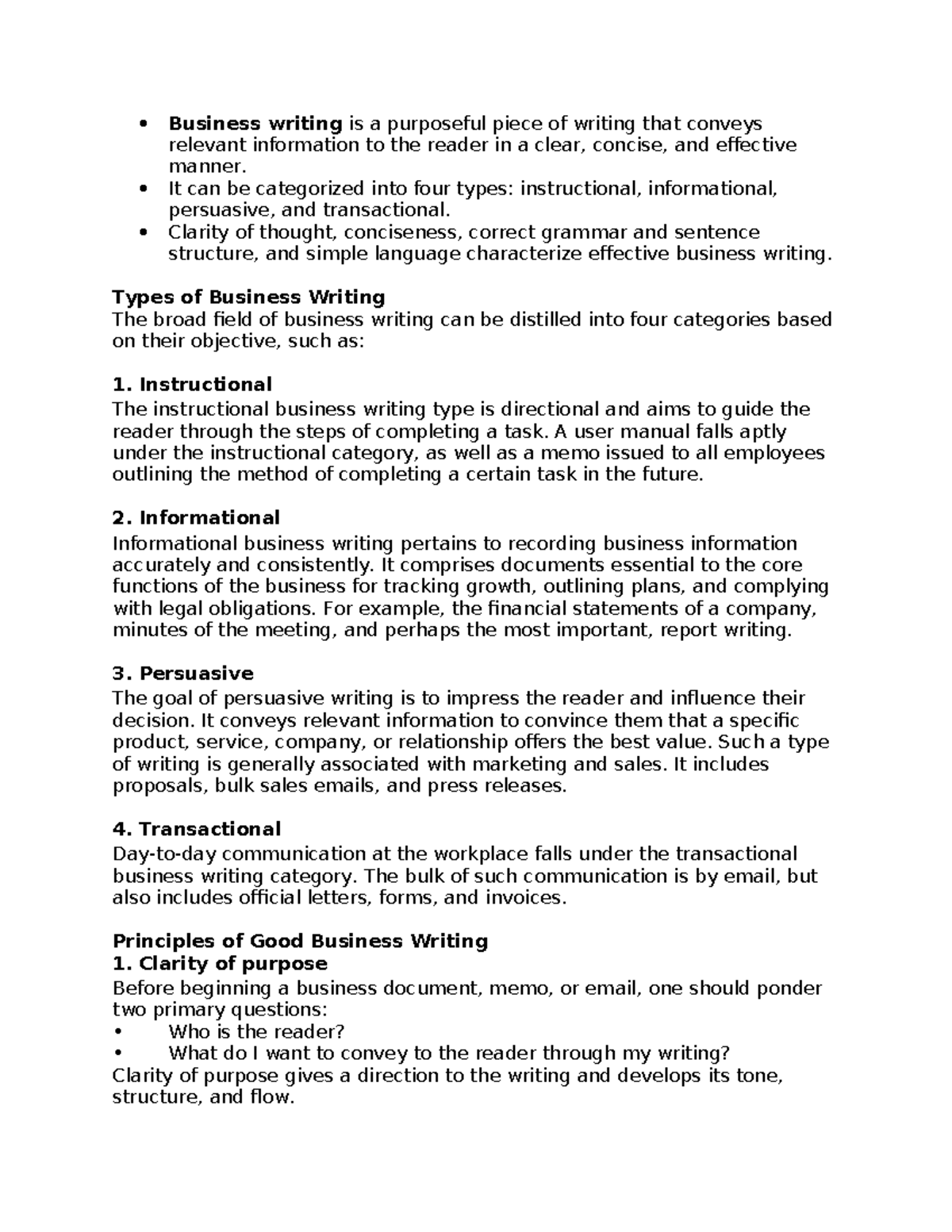 Effective Business Writing: Key Types and Principles for Success - Studocu