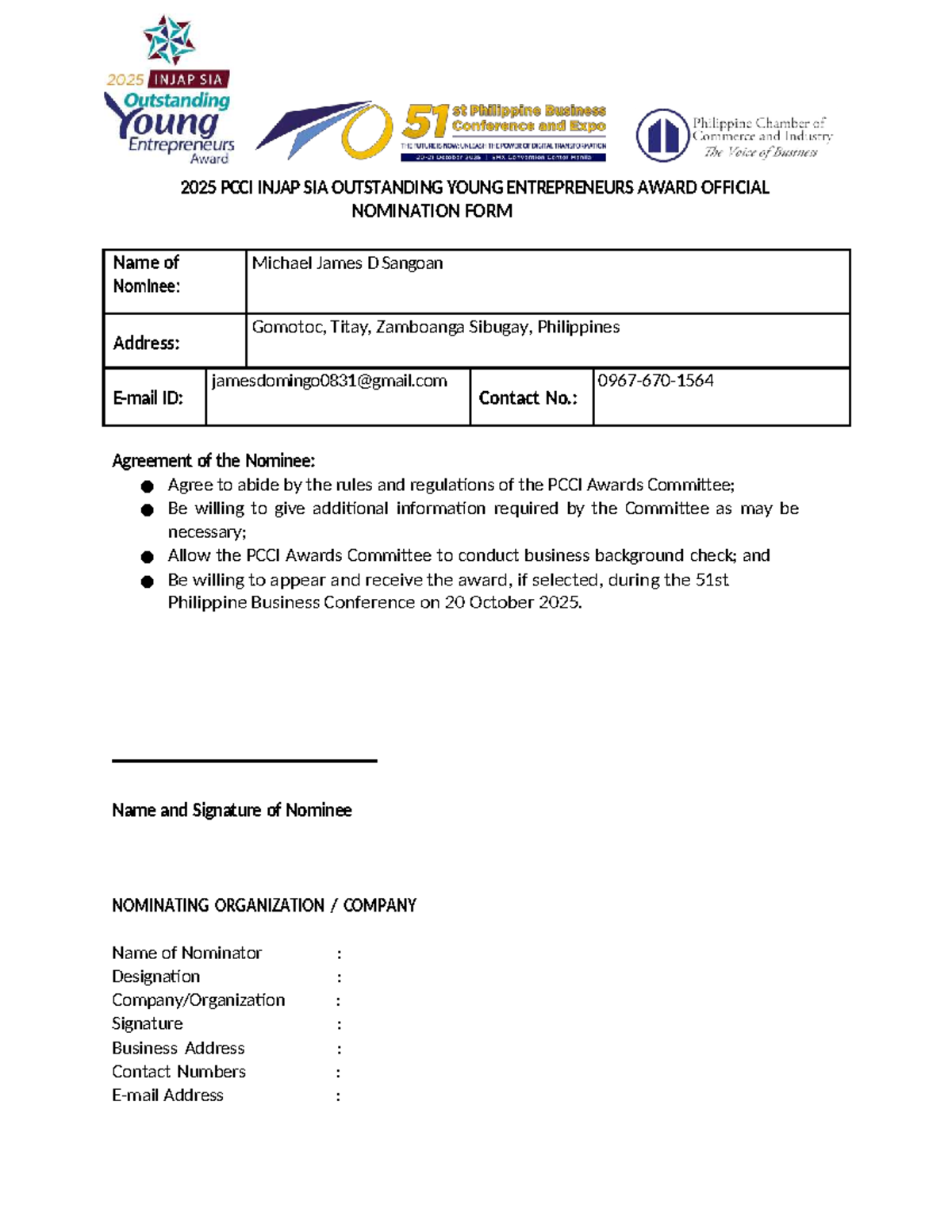2025 PCCI INJAP SIA Outstanding Young Entrepreneurs Award Nomination ...