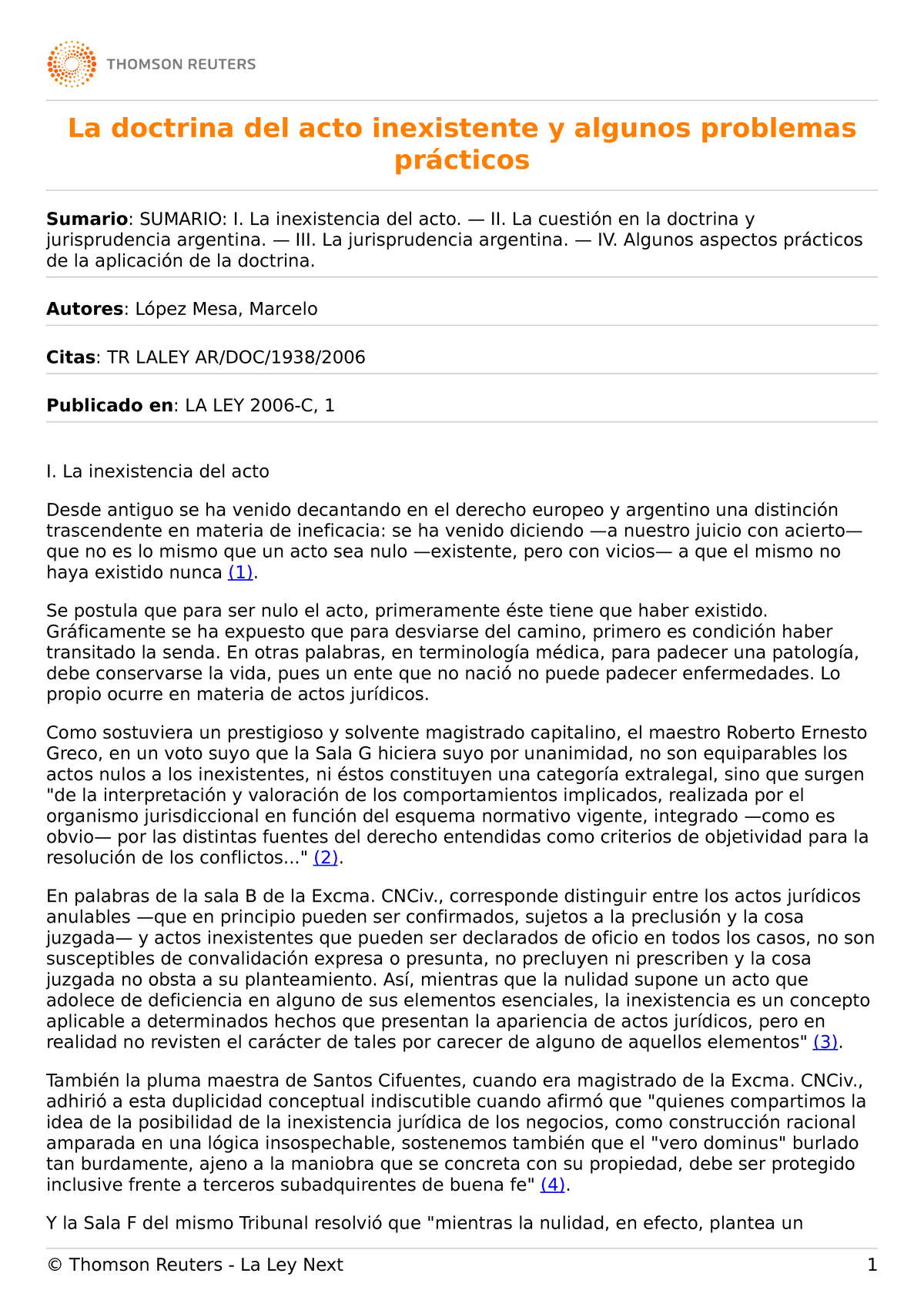 Doctrina del Acto Inexistente y Problemas Prácticos en Arg. Derecho ...